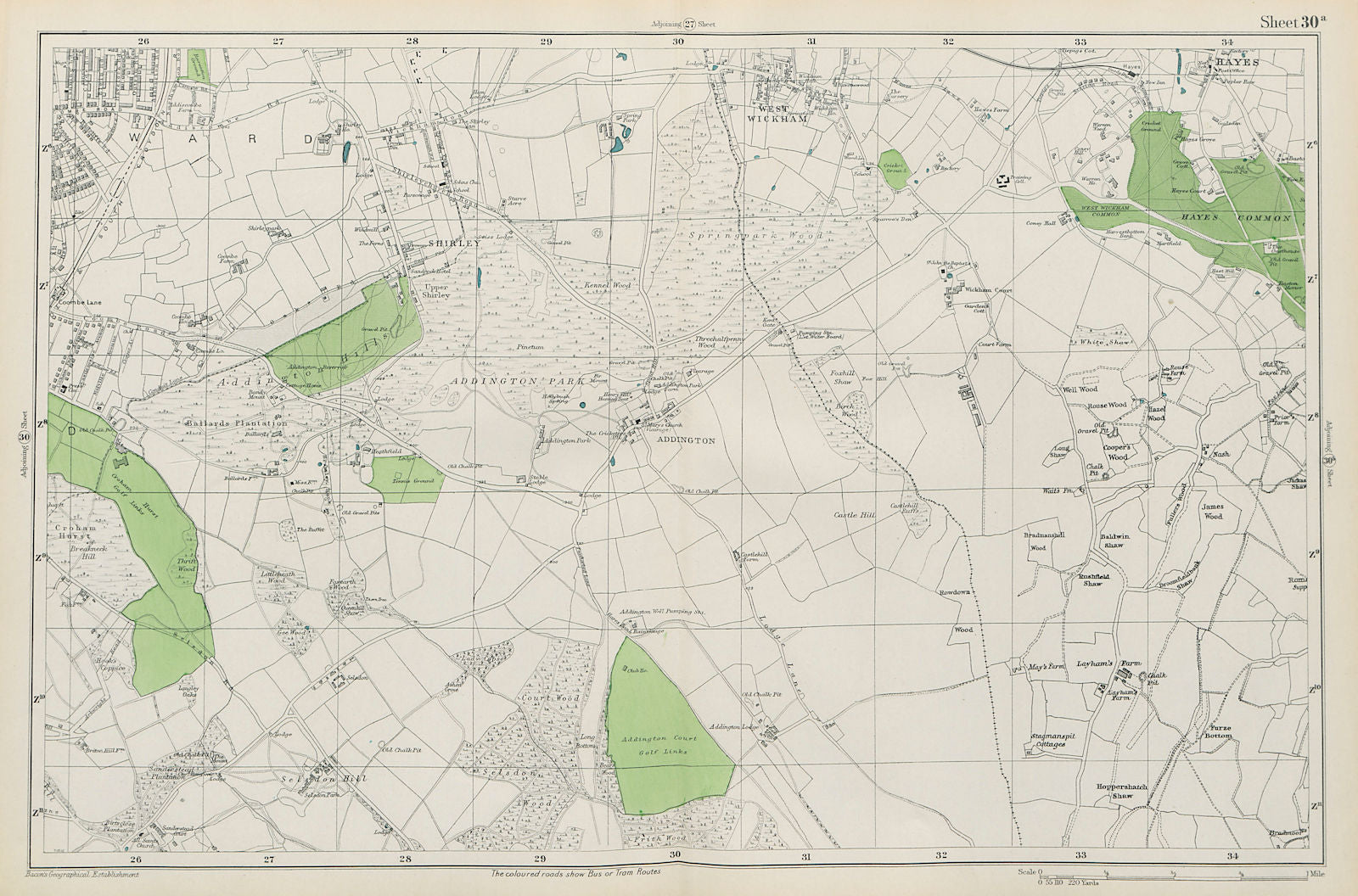 EAST CROYDON Selsdon West Wickham New Addington Hayes Shirley. BACON 1913 map